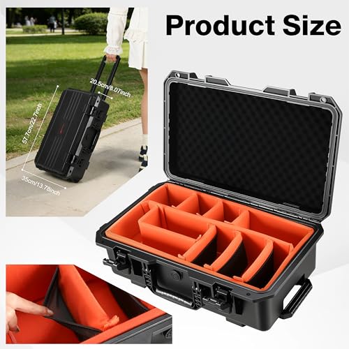 Camera Case 22.7" Waterproof Travel Rolling Drone Photo Kit Hard Case