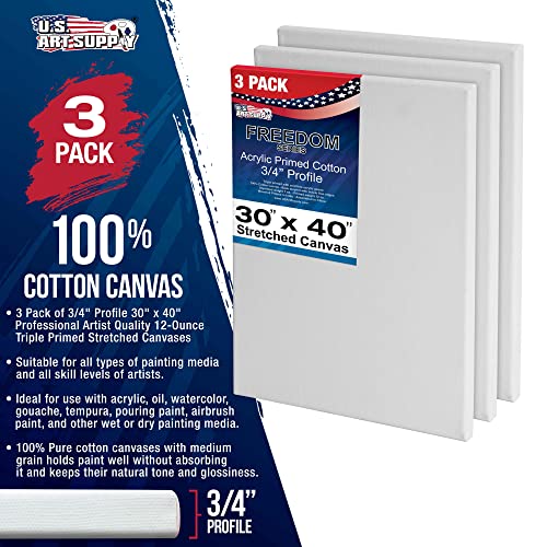 U.S. Art Supply 30"x40" Stretched Canvas for Painting, 3/4" Profile, 3-Pack - size: 30" x 40"