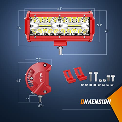 Nilight LED Lights 2PCS 6.5 Inch with Wiring Kit on Truck SUV, Red Shell - color: Red Shell with White Light