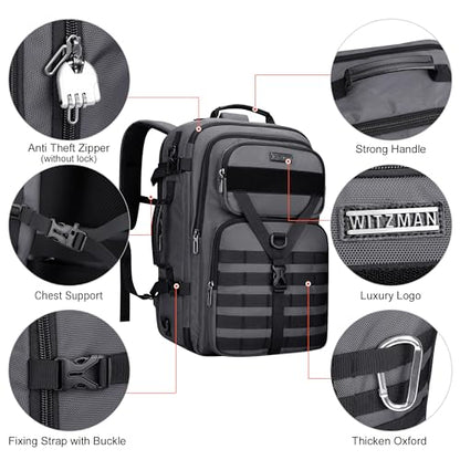 WITZMAN Travel Backpack for Men 40L Convertible Bag Fits 17" Laptop - color: Silvery Grey
