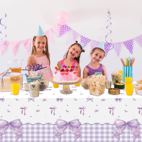 3 Pack Purple Bow Party Tablecloths for Girls Women - color: Purple Bow