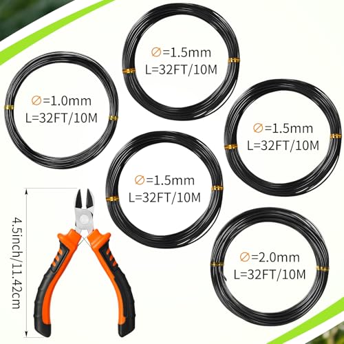 Mudder 5 Roll Bonsai Training Wire Aluminum 1/1.5/2.0mm Black - color: Black, size: 1/1.5/2.0mm