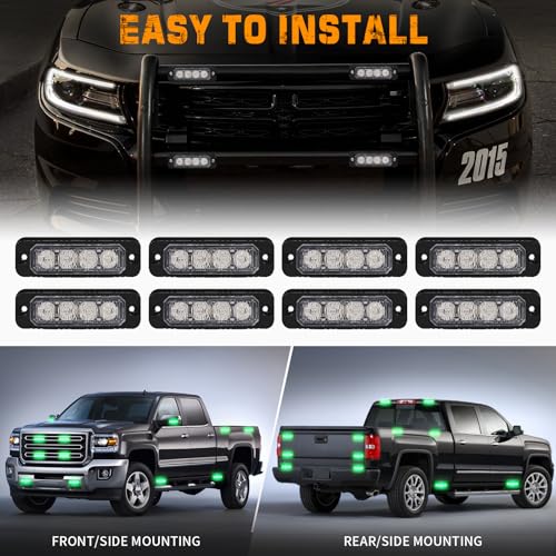 XRIDONSEN 8PCS Sync Grill Strobe Lights 32 LED Green Emergency Lights - color: Green