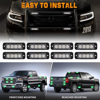 XRIDONSEN 8PCS Sync Truck Grill Lights 32 LED Green Strobe Lights - color: Green