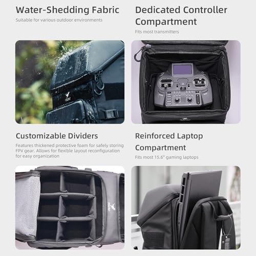 HGLRC B2 FPV Drone Backpack Case Shoulder Bag for FPV Racing Quadcopter Drone and Parts (Black-grey)