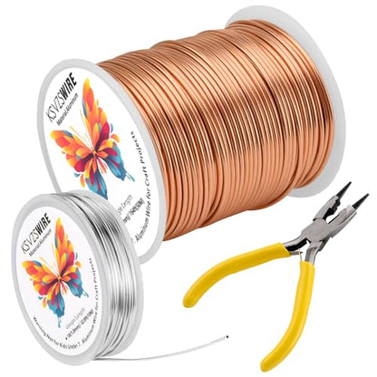 16 Gauge(1.5mm) Aluminum Wire 164 Feet(50 M) KSVZS Bendable Metal Wire for Crafts, Sculpting, Armature, Jewelry Making【3-in-1】+18 Gauge(1.0 mm) 32.8 Ft(10 M)+1 Plier(Champagne Gold) - size: 16Gauge, style: Champagne Gold