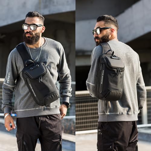 BANGE Men's Sling Backpack - Waterproof Crossbody Bag, Multi-Purpose Shoulder Bag - color: Black