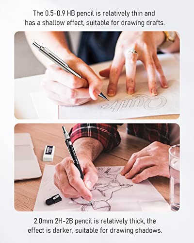 Nicpro 6PCS Art Mechanical Pencil Set, 0.5/0.7/0.9/2mm Point - color: Silver