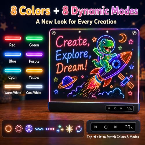 Cardivek LED Drawing Board for Kids, 16" Rechargeable Light Up Tablet - color: Black