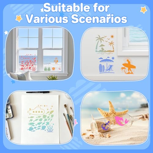 20Pcs Ocean Stencils for Painting,7.8Inch Reusable Large Beach Stencils