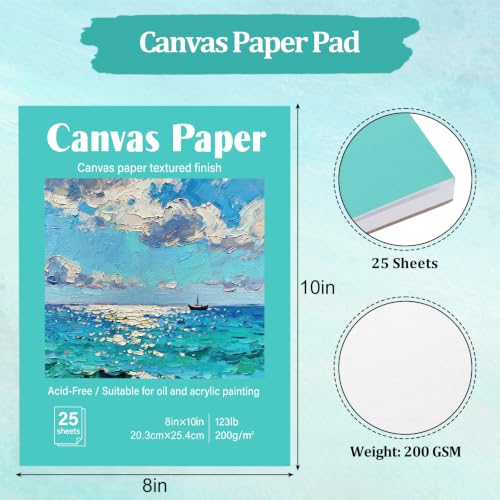25 Sheets Canvas Paper Pad 8x10 Inches, 200GSM Canvas Sheets for Painting - color: 8”x10”