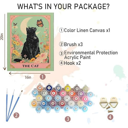 Black Cat Paint by Numbers for Adults - Cat Paint by Number on Canvas - color: MT22832