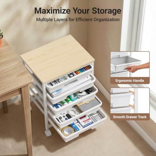Pipishell Rolling Cart with 5 Drawers, Craft Storage Cart, Class White - color: Classic White, size: 5-Drawers