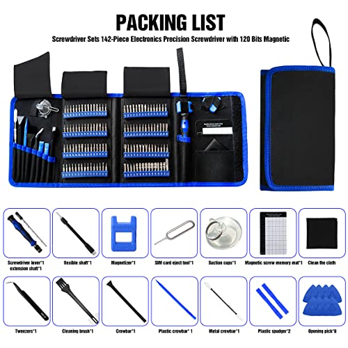 142 IN 1 Professional Computer Repair Tool Kit, Precision Screwdriver Set with 120 Bits Magnetic Repair Tool Kit for iPhone, MacBook, Computer, Laptop, PC, Tablet, PS4, Game Console, and Others