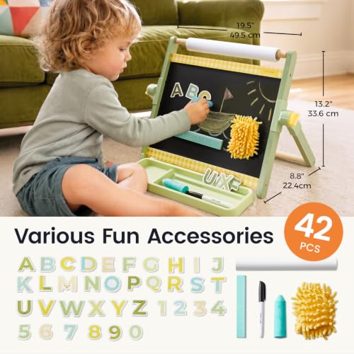 Tiny Land Tabletop Kids Art Easel, 5-Level Magnetic Drawing Board - color: Green