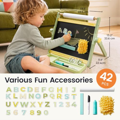 Tiny Land Tabletop Kids Art Easel, 5-Level Magnetic Drawing Board - color: Green