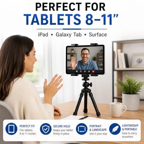 Acuvar Universal Tablet Tripod Mount Holder, Adjustable Stand Adapter for iPad, Samsung Galaxy Tab & Surface, Fits 8–11 Inch Tablets (Vertical & Horizontal), Compatible with Tripods & Monopods