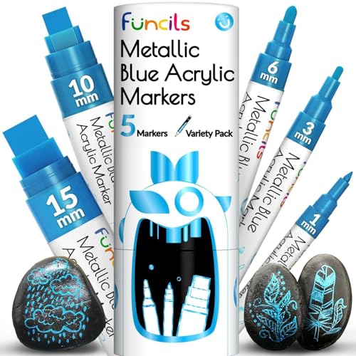 5 Metallic Acrylic Blue Paint Markers Pens for Rock Painting, Wood - color: Metallic Blue