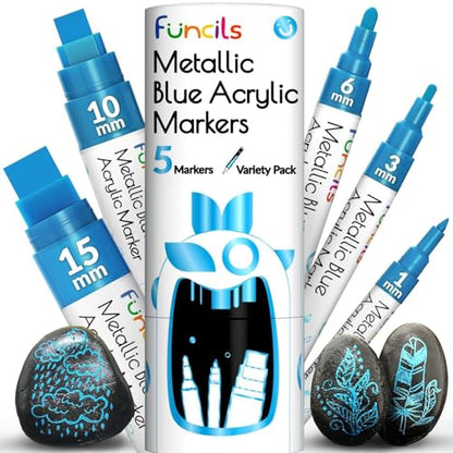 5 Metallic Acrylic Blue Paint Markers Pens for Rock Painting, Wood - color: Metallic Blue