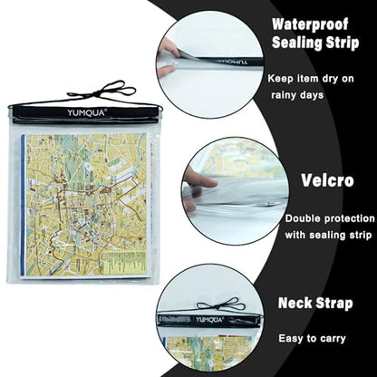YUMQUA Waterproof Pouch Clear Dry Bag Document Map Holder Large Size 3PACK - color: Black