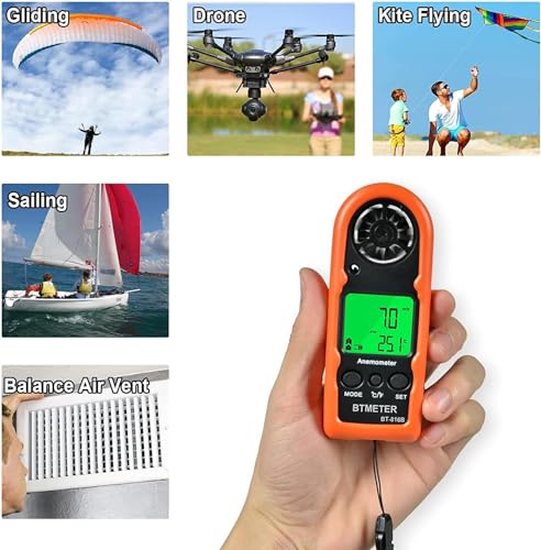 BTMETER Anemometer Handheld Wind Speed Meter BT-816B (Range: 0.2–67 MPH) - color: Orange