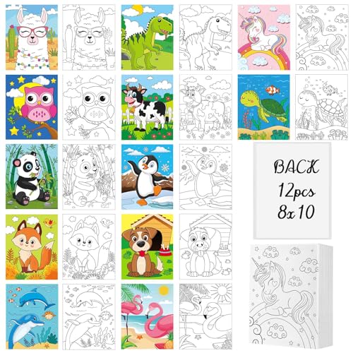 Ctosree 12 Pcs Pre Drawn Canvas for Painting for Kids, 8x10'', Animals - style: Animals