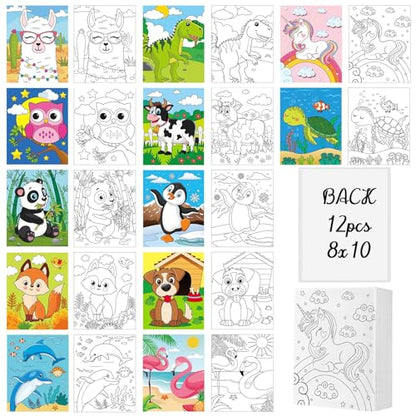 Ctosree 12 Pcs Pre Drawn Canvas for Painting for Kids, 8x10'', Animals - style: Animals