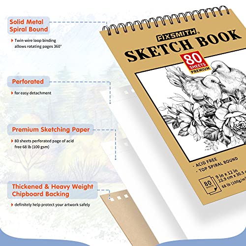 FIXSMITH 9"X12" Sketch Book, 100 Sheets, 68 lb/100gsm Sketchbook - color: Tan, size: 9"x12"-1 Pack