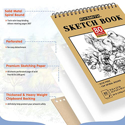 FIXSMITH 9"X12" Sketch Book, 100 Sheets, 68 lb/100gsm Sketchbook - color: Tan, size: 9"x12"-1 Pack