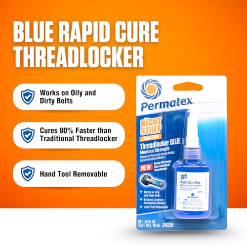 Permatex The Right Stuff Rapid Cure Blue Threadlocker 24251, Works on Oily & Dirty Fasteners, Automotive, Industrial & Hardware Use, Sets in 15m Cures in 4h, 10 ml - size: 10 ml, style: Automotive Threadlocker