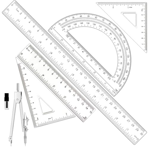 Geometry Set, 6 Pcs Compass and Protractor Math Protractor Compass Drawing Tool with Protactors Rulers Back to School Supplies for Students Teacher