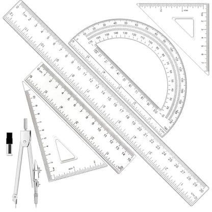 Geometry Set, 6 Pcs Compass and Protractor Math Protractor Compass Drawing Tool with Protactors Rulers Back to School Supplies for Students Teacher