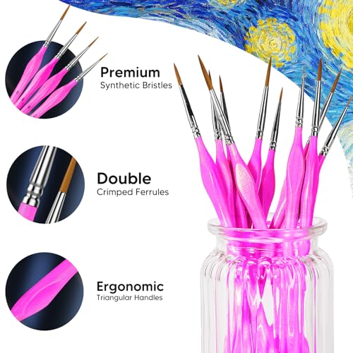 10Pcs Miniature Detail Paint Brushes Triangular Wood Handle Set - color: Magenta, size: 10