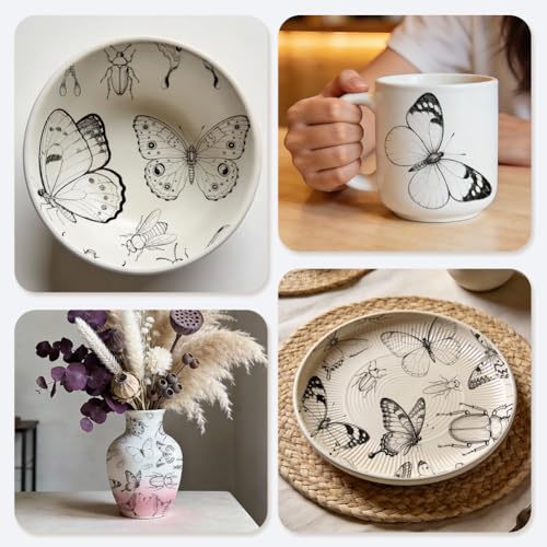 EVERJOYCRAFT 4pcs Underglaze Transfers for Pottery Butterfly Ceramic Decals - color: Insect Butterfly