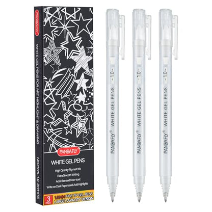 PANDAFLY White Gel Pens, 3-Pack, 1.0mm Fine Point Opaque Gel Ink Pens - style: White-1.0mm