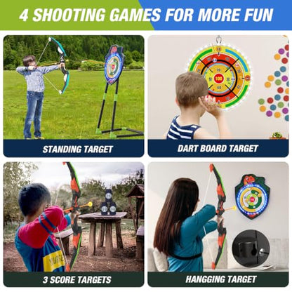 HYES 2 Pack Kids Bow and Arrow with 29" Dart Board & LED Dinosaur Target - size: 2 pack-led dartboard target