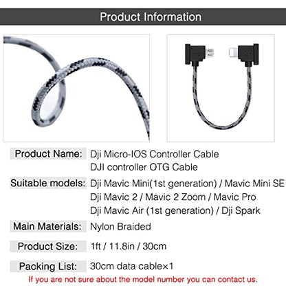 DJI 1FT 90 Degree USB Micro to iOS Remote Controller Cable for Mavic Mini, Mini SE, Pro, Spark, Air, Phone/Tablet Data OTG Cord Accessories - style: Micro to IOS