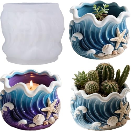 Wave Candle Molds, Seashell Jar Silicone Molds for Resin, Concrete - color: Blue Wave Resin Mold