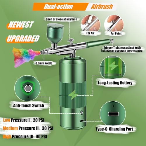 BLEDS Dual-Action Airbrush Kit with Air Compressor, Auto-Stop Air Brush