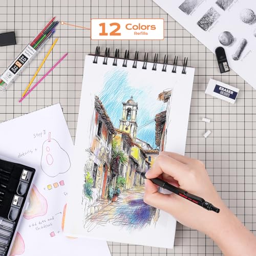 Nicpro 35PCS Metal Mechanical Pencil Set, Art Supplies with Case - color: Black