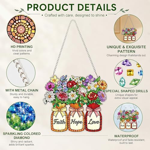 Inspirational Hanging Diamond Art Kits for Adults, Diamond Art Suncatchers - color: Inspirational