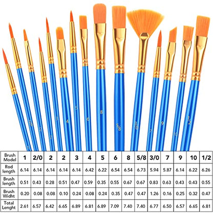 AROIC Acrylic Paint Brush Set, 15 pcs Nylon Hair Paint Brushes - size: 15pcs