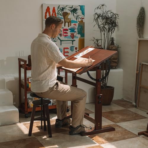 MEEDEN Vintage Drafting Table & Stool: 35.5" x 23.5" Art Desk and Stool Set - style: With a Stool