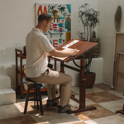 MEEDEN Vintage Drafting Table & Stool: 35.5" x 23.5" Art Desk and Stool Set - style: With a Stool