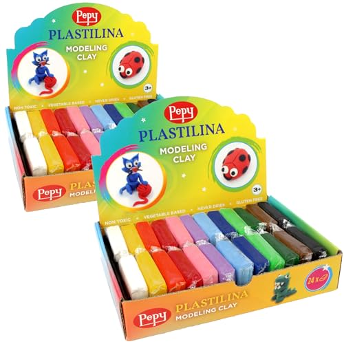 Pepy Plastilina Reusable and Non-Drying Modeling Clay Gift Set; Set of 48 Bars, 1.4 Ounce Each, 4 Each of 12 Colors, Perfect for Arts and Crafts Projects, Multicolor