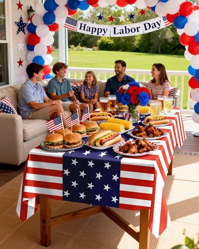 Pureegg 4th July Plastic Table Cloth Disposable 6 Pack, 54 x 108 Inch - color: Flag, size: 54" X 108" Rectangle