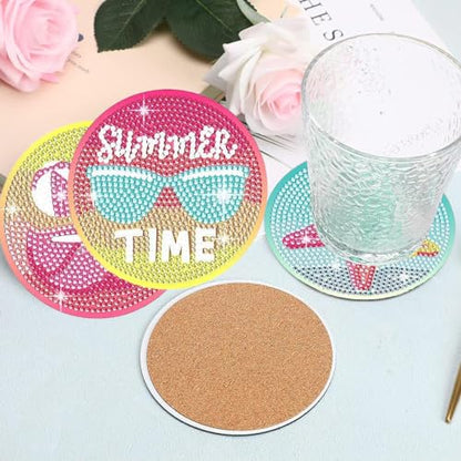 Leatrice 8 PCS Diamond Art Coasters Small Diamond Painting Kits for Adults - color: AA Beach