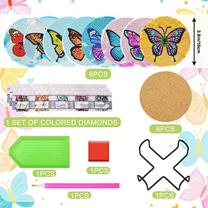 UPINS 8Pcs Butterfly Diamond Art Painting Coasters for Drinks - color: Butterfly Multicolor