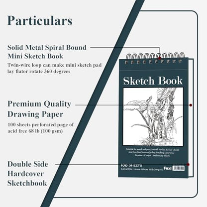 Fuxi Small Sketch Book, Spiral-Bound Sketchbook 5.5 x 8.5 2-Pack 200 Sheets - color: Aegean Blue
