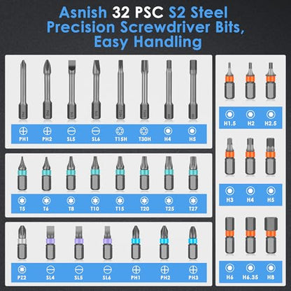 Asnish 34 in 1 Magnetic Screwdriver Set with Ratcheting Multi Bit - color: Black-gray, size: 34 In 1